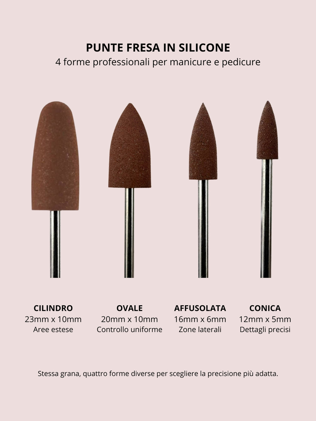 Punta in silicone per unghie – Rifinitura Marrone Affusolata 16 × 6 mm