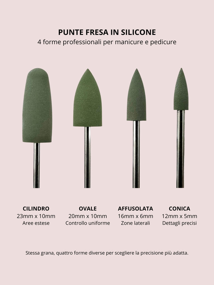 Punta in silicone per unghie – Levigatura Delicata Verde Oliva Affusolata 16 × 6 mm