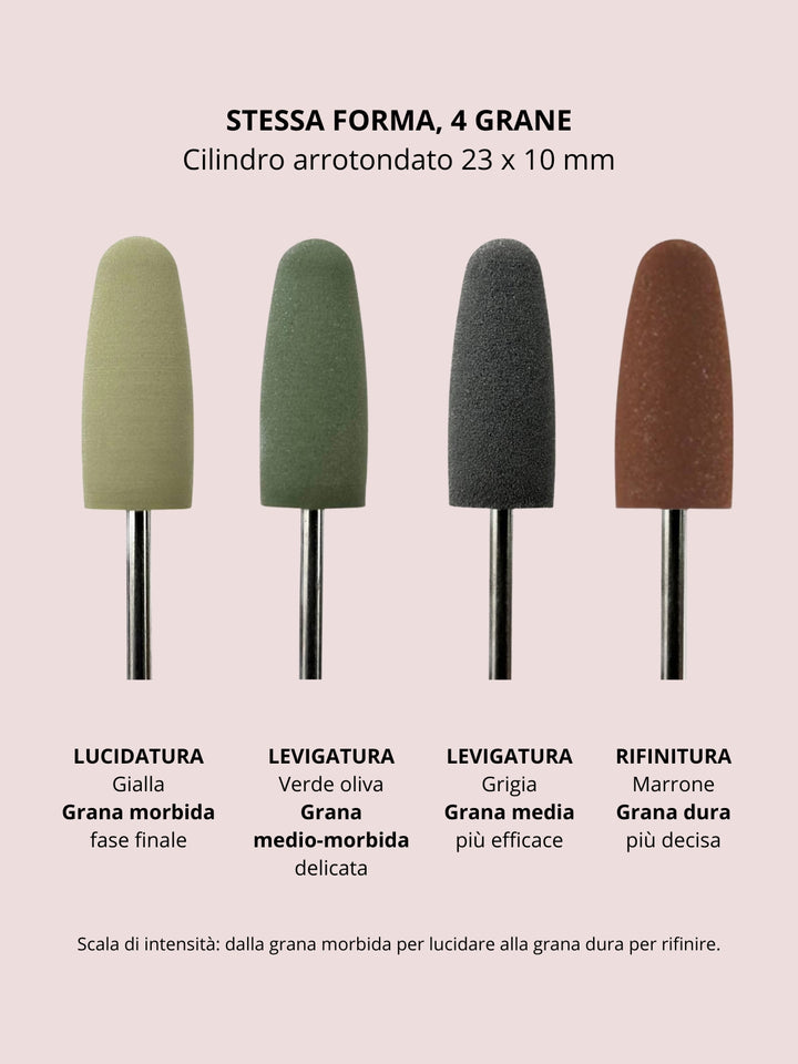 Punta in silicone per unghie – Levigatura Delicata Verde Oliva Cilindro Arrotondato 23 × 10 mm